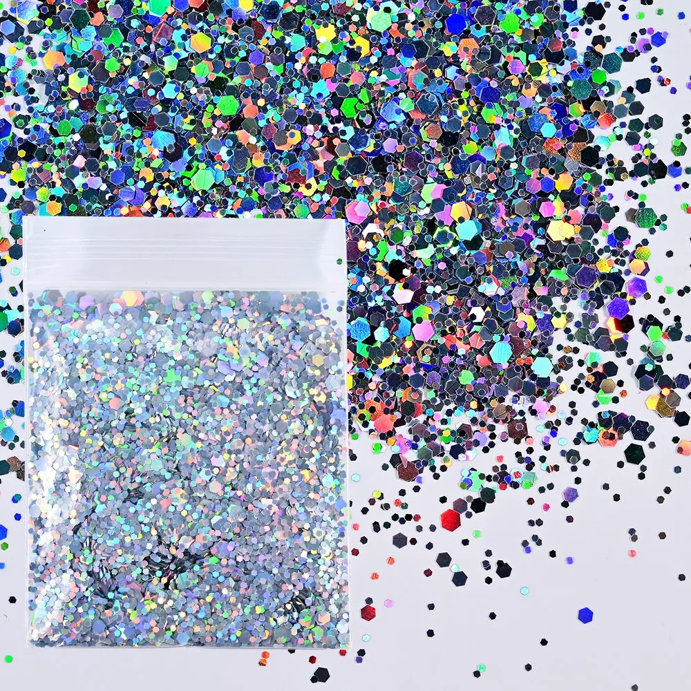 

10g/bag Holographic Nail Art Glitter 3D Mixed Hexagon/Round Micro Flakes Sequins Manicure Polish Nail Glitter Decoration 1-3MM