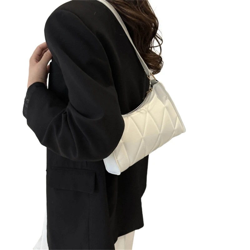 Quilted Shoulder Bags Large Capacity Underarm Bag Solid Color PU Tote Bag Fashion Handbag Versatile Armpit Bag for Women