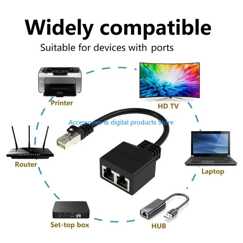 77JD LAN Ethernet Splitter Adapter RJ45 Female 1 to 2 Ways Female Socket Extender