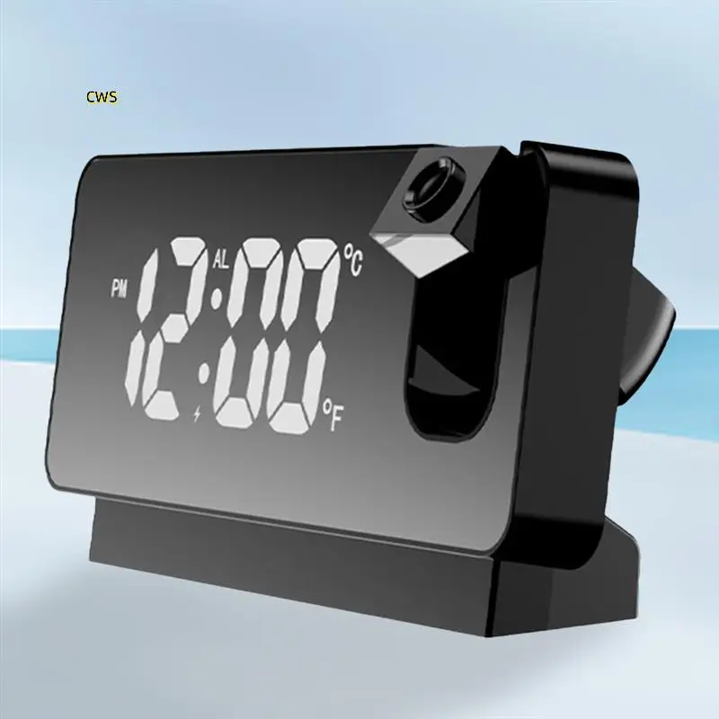 Miroir numérique 180 °   Projecteur sur plafond, réveil de chevet, chargement USB, pour chambre à coucher et salon