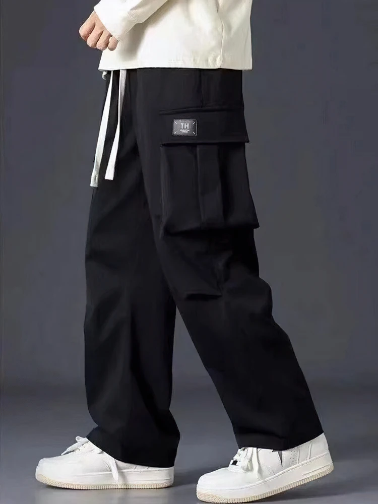 Straight Black Casual Cargo Pants Men Jogger Chino Pants Outdoor Korean Streetwear Baggy Parachute Trousers Wide leg