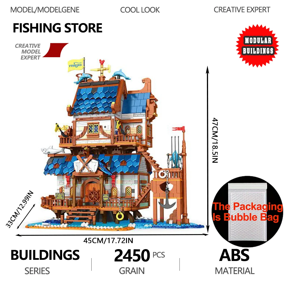 

Architecture Building Blocks Fishing House Street View Classic Medieval Style Model Bricks Assembly Gifts Toy For Kid Children