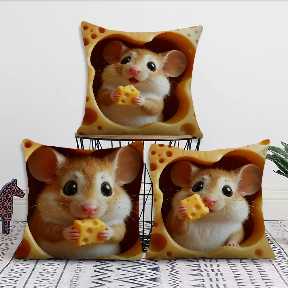 Kawaii Cute Mouse-in-Cheese Cushion Cover for Pillow Printing Sofa Decoration Home Car Room Coffee Shop Office Nordic Simplicity