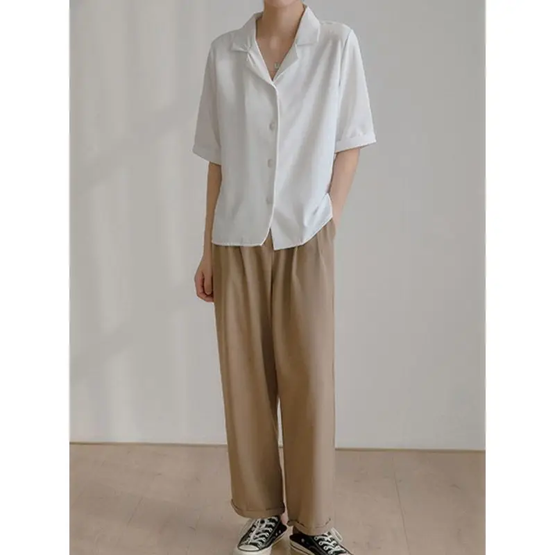 Laid-back Style White Shirt Loose Thin Short Sleeve Women's French Style Commute New Summer Outerwear Soft Silk Fabric
