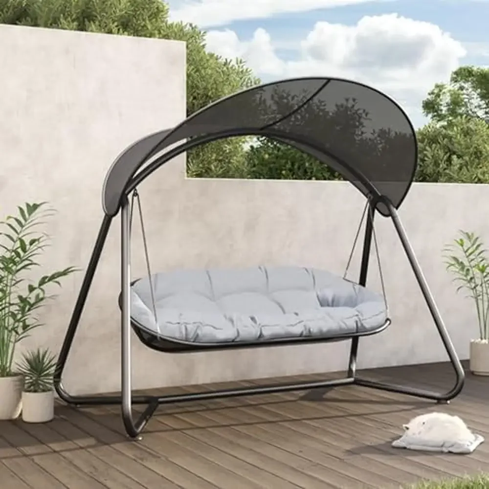 3-Person Patio Swing Chair Set Outdoor Porch Garden Lounge Grey Relaxation Seat