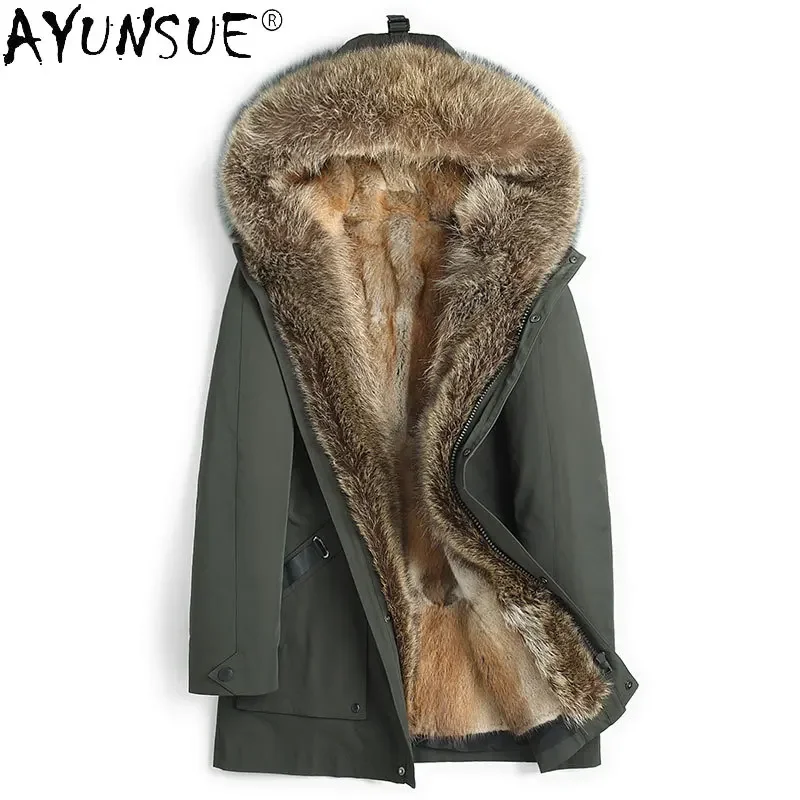 Ayunsue Mannen Echt Bont Parka Hooded Dikke Warme Wasbeer Bont Liner Jassen Green Mink Bont Liner Jas 2021 Casaco masculino Gm452