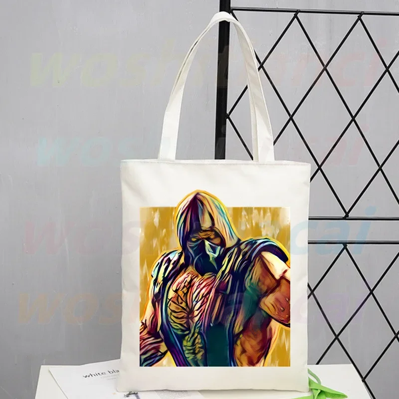 Bolsa de lona simples Mortal Kombat feminina, bolsa elegante, bolsas de ombro, compras casuais, meninas