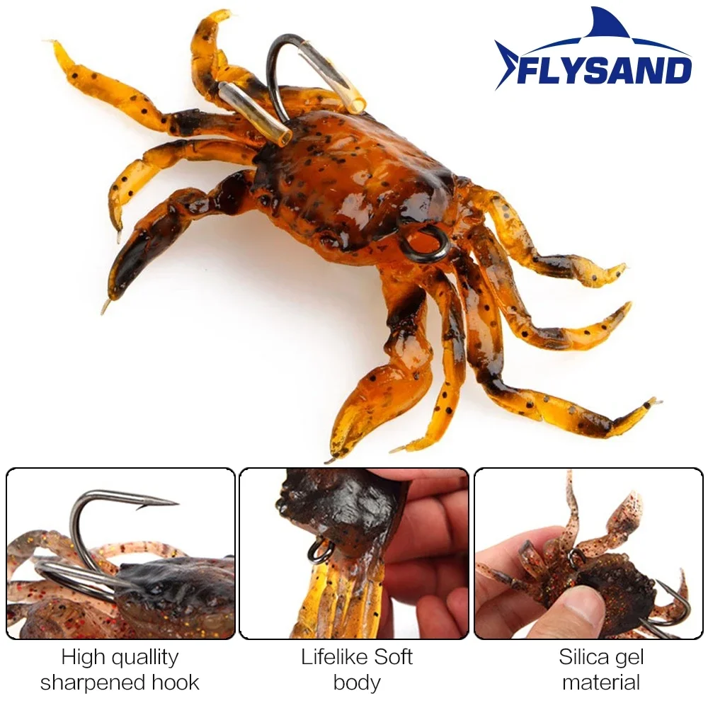 FLYSAND Simulated Crab Baits Artificial Fishing Lures Tackle Baits Double Sharp Hook Lures Soft Silicone Crankbaits Bait