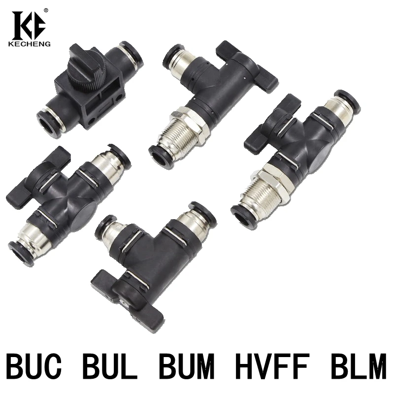 Pneumatic gas pipe switch connector BUC HVFF BUM BLM-4 6 8 10 12 mm PU air pipe valve Manual rotary switch Turn off air flow