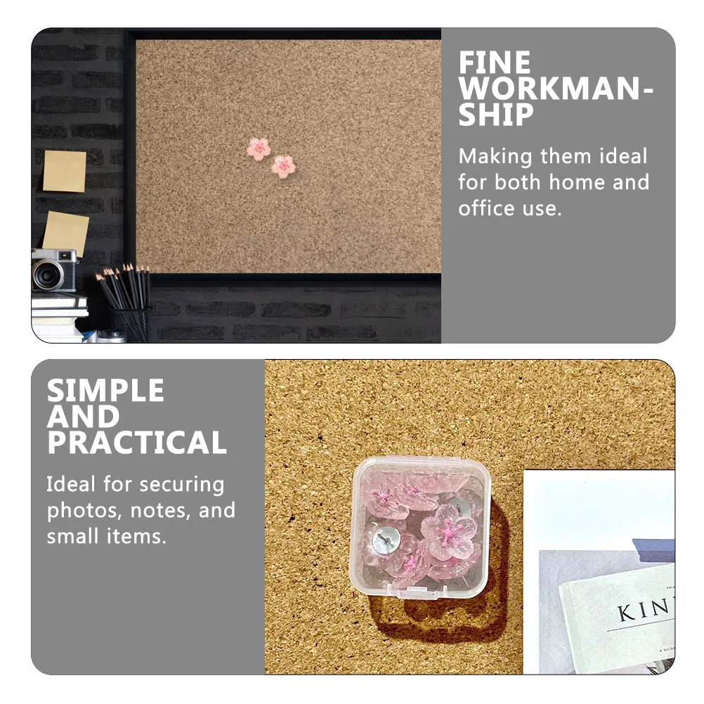 10Pcs Pink Cherry Blossom Push Pins Decorative Floral Thumb Tacks Cork Board Accessories Bulletin Board Cute Wall Office Home