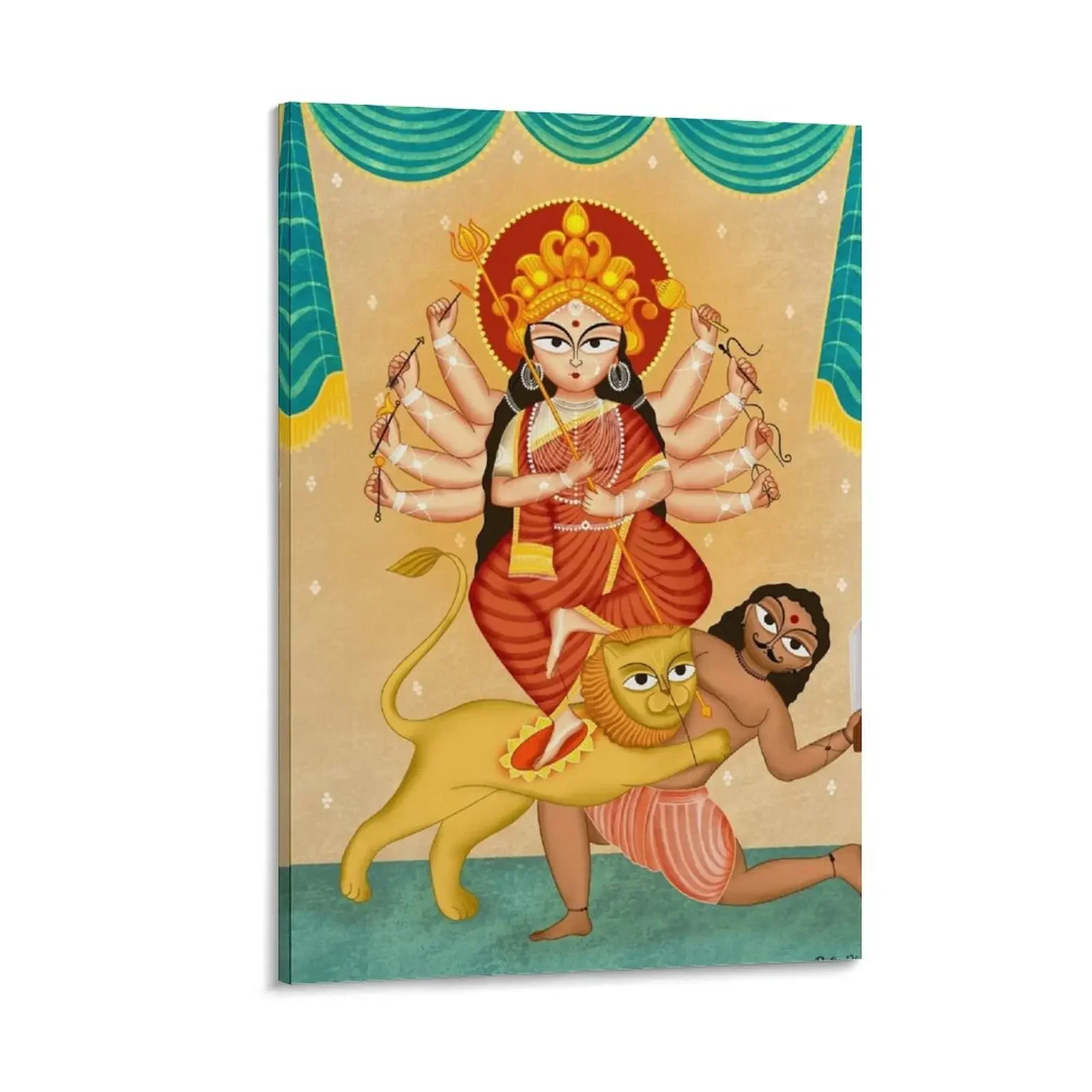 

Goddess Durga.. painted in traditional Kalighat pattachitra folk art style Canvas Painting bedrooms decorations