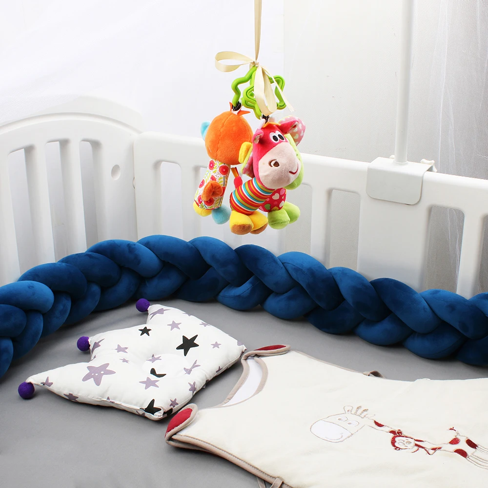 Baby Bumpers for Cribs Braided Dark Blue Infant Room Decor