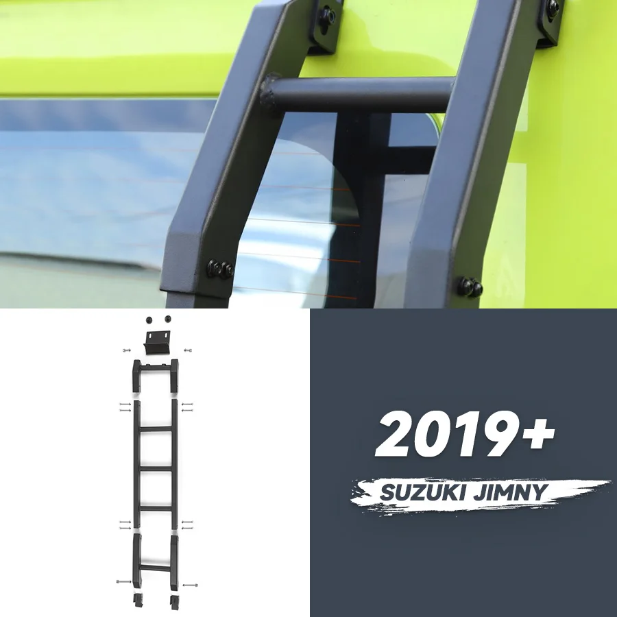 Areyourshop Aluminum Car Rear Tail Door Tailgate Ladder Climbing for Suzuki Jimny 2019 2020 2021 2022 BLK