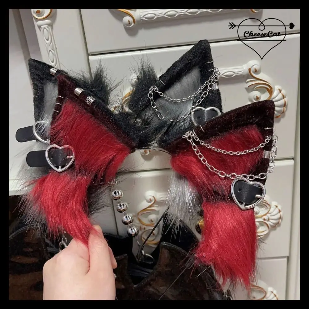 Hairpin Cat Ear Lolita Hair Band with Love Pendant Headdress Plush Headband Belt Lolita Cosplay Halloween Cosplay Costume Girls