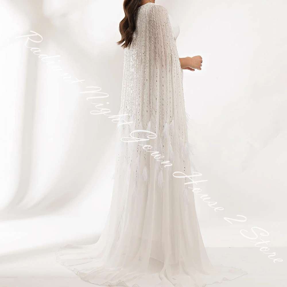 パーソナライズされたシフォンのイブニングドレス,ストレートキャップ,Vネック,地面の長さ,ノースリーブ,羽,スパンコール,クリスタル,電車