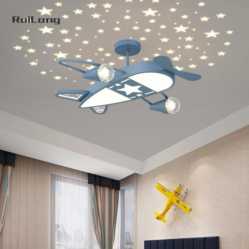 Imagem -05 - Starry Night Led Airplane Chandeliers para Crianças Luz de Teto Azul Rosa Aviões Crianças Quarto Quarto Menino Quarto