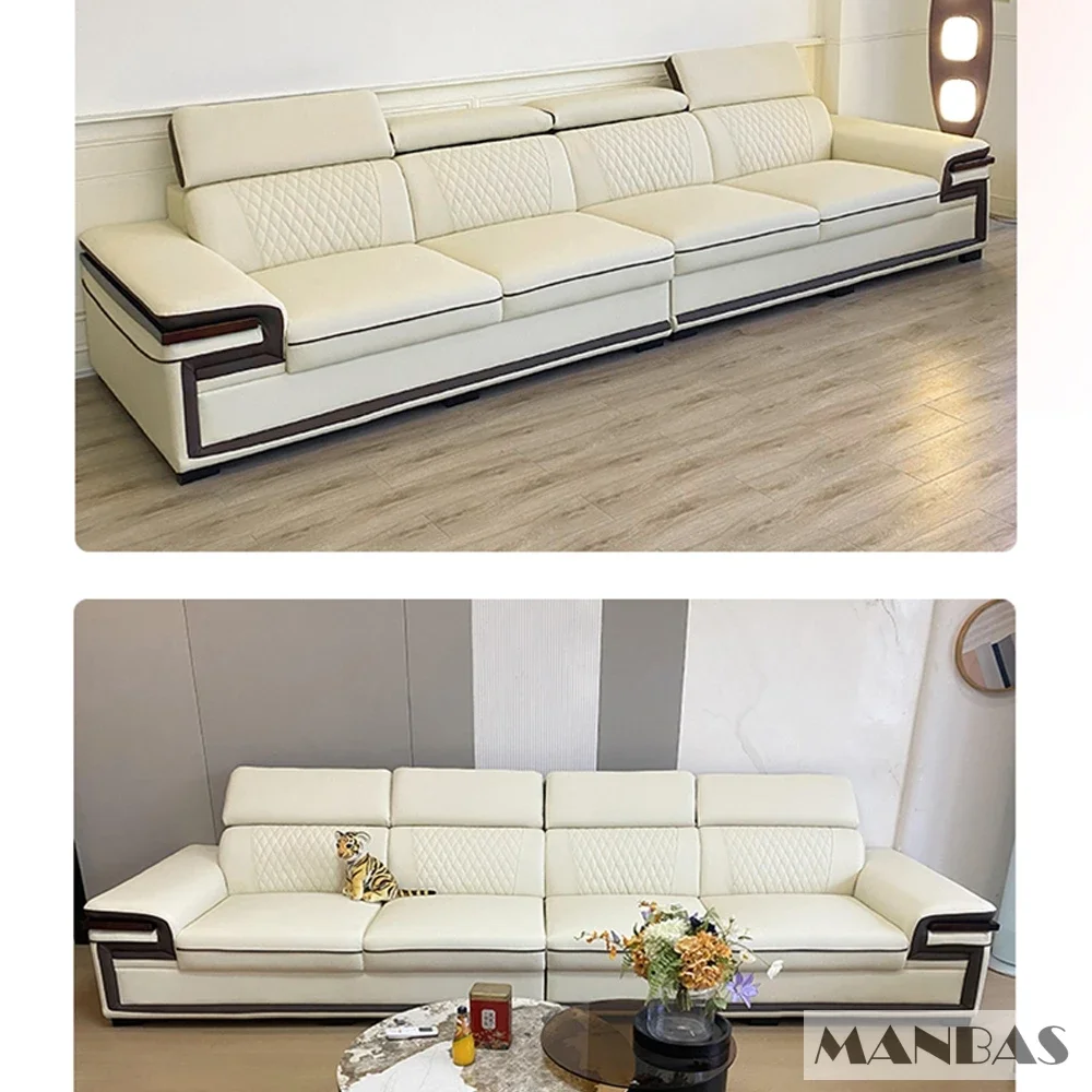 Linlamlim Premium włoski zestaw Sofa z prawdziwej skóry do salonu z regulowanymi zagłówkami i wbudowanym głośnikiem Bluetooth, USB