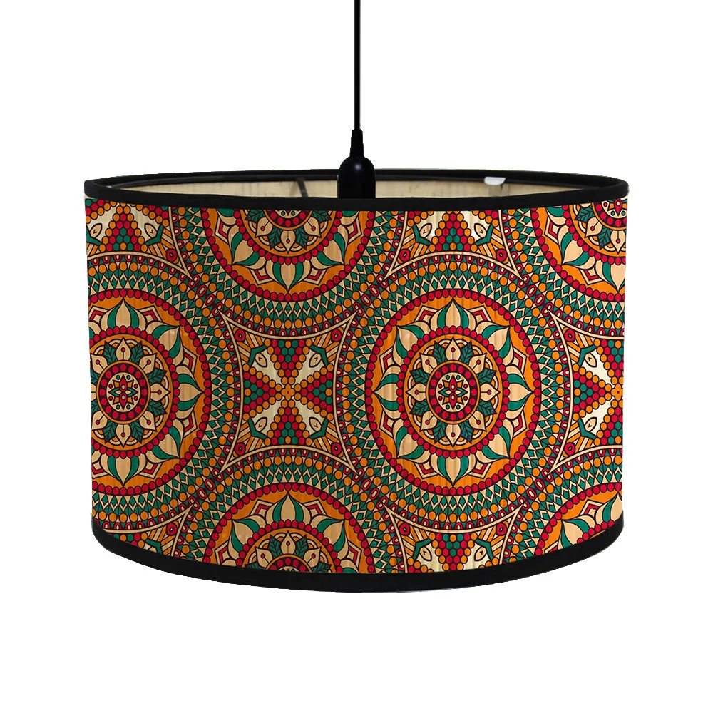 Retro paesaggio pittura paralumi lampadario pieghevole in bambù paralume modello europeo copertura luce rotonda Pantalla Lampara