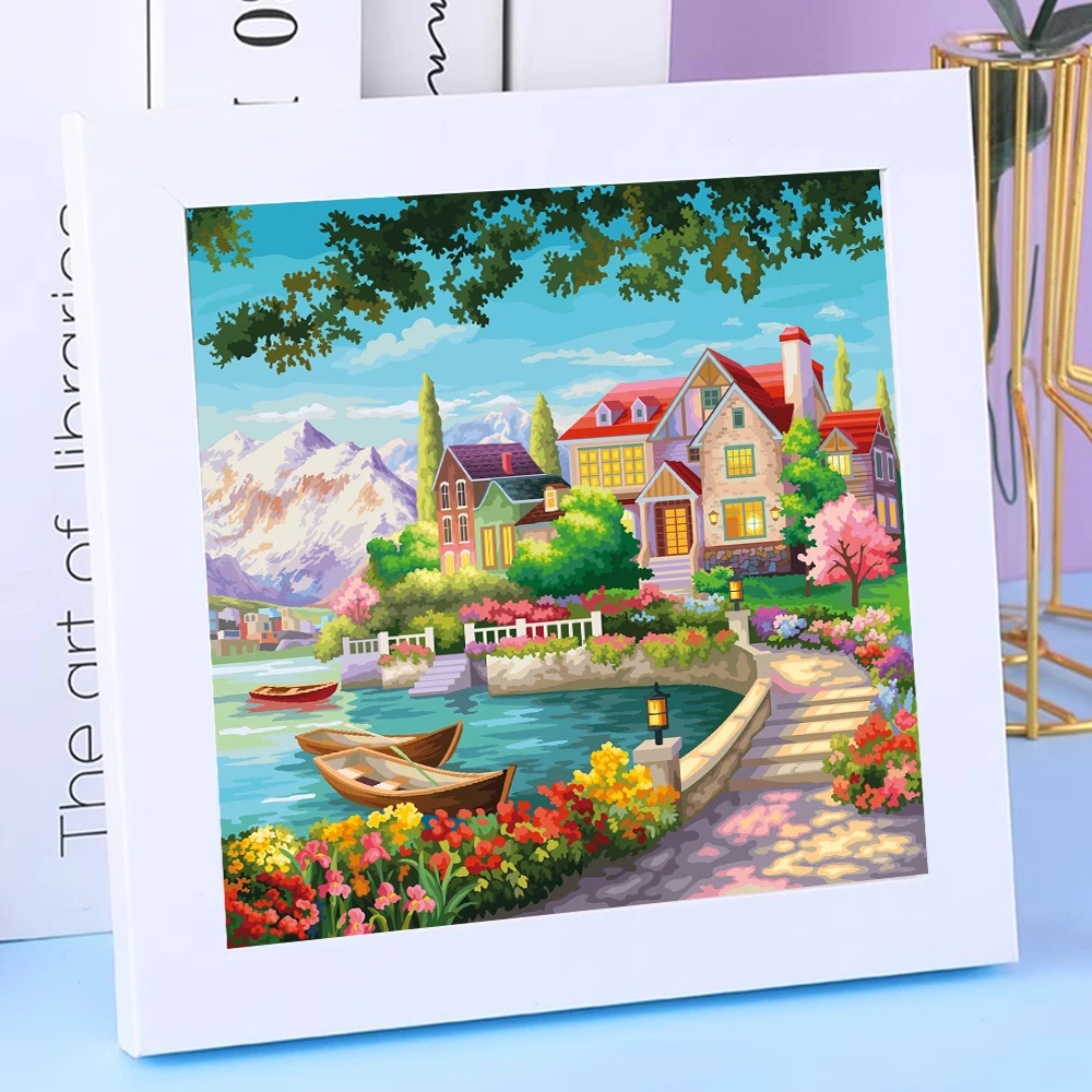 Beautiful Rustic Scenery 5D Full Round Diamond Painting Kits Flower Lake Landscape DIY Drills Mosaic Embroidery Cross-stitch