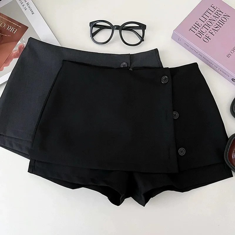 Women's Summer Single Breasted A Line Shorts Skirt Lady Solid Color High Waist Slim Mini Skirt