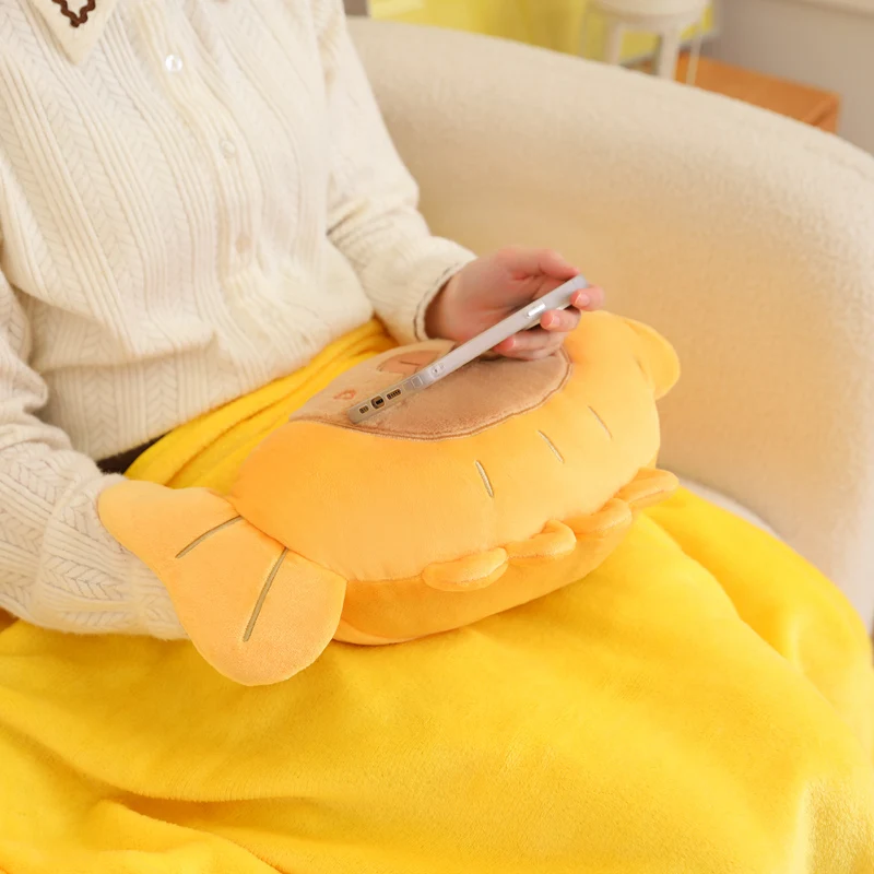 40x30 cm Geel Capybara Taiyaki Kussen Vis Kawaii Cosplay Cartoon Dier Plushie Peluche met Flanel Deken Handen brander Gift