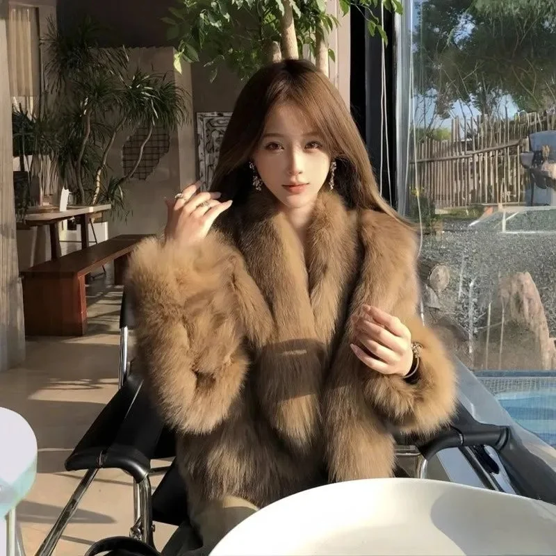 Winter Ladies Stand Collar Faux Fur Outwear Korean Women High-end Short Fur Jacket Autumn Female Fashion Long Sleeved Plush Coat