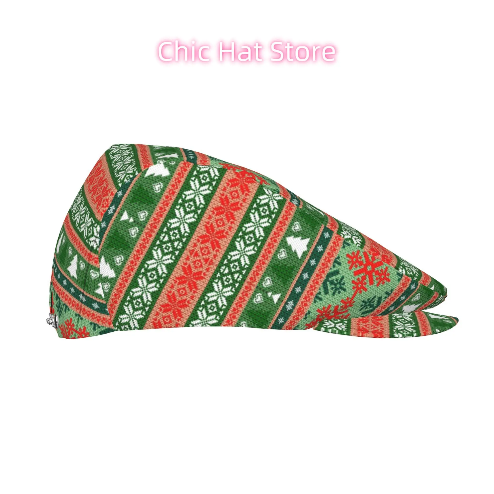 2D Flat, 1pc Christmas Pattern Collection All-over Print Flat-top Hats for Men and Women, Newsboy Caps, Berets, Irish Hats, Driv
