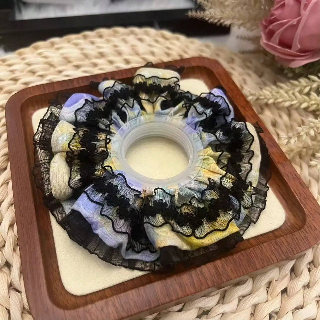 

1pc New Dopamine Color Double-Layer Lace Edge Cake Style Handmade Hair Tie Hair Rope Headband Hair Accessory