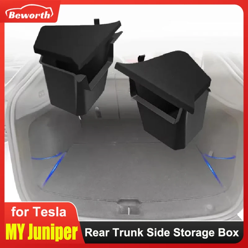 

Для Tesla Model Y Juniper 2025 задний багажник, боковой ящик для хранения, органайзер для багажа, коробка для мусора из ТПЭ, флокирующийся коврик, перегородка, аксессуары