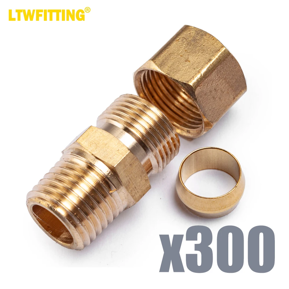 LTWFITTING Brass 3/8-Inch OD x 1/4-Inch Male NPT Compression Connector Fitting(Pack of 300)