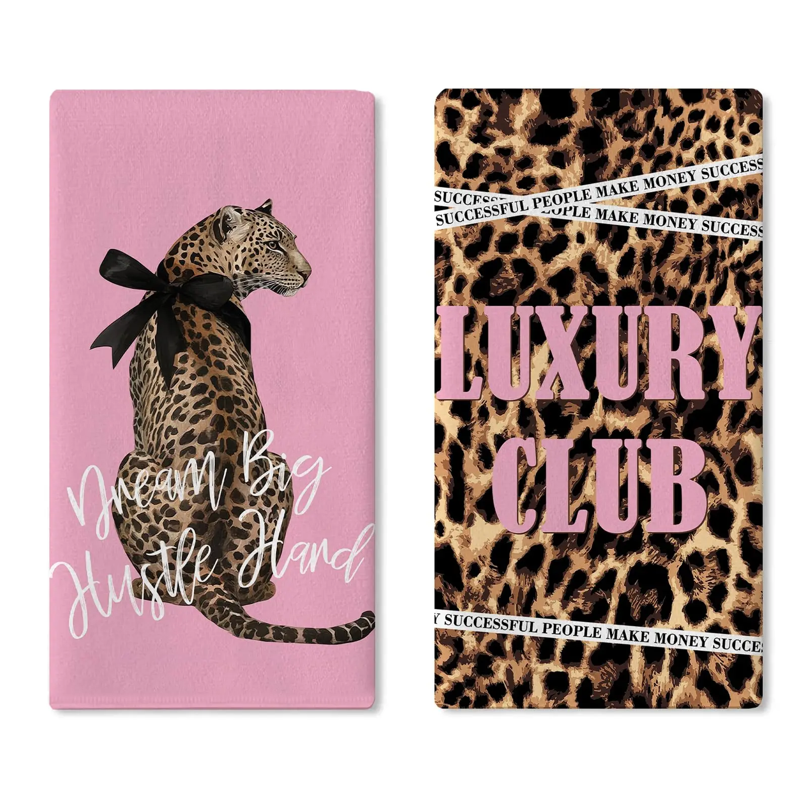 2 Pcs Pink Leopard Print Towel Set | 