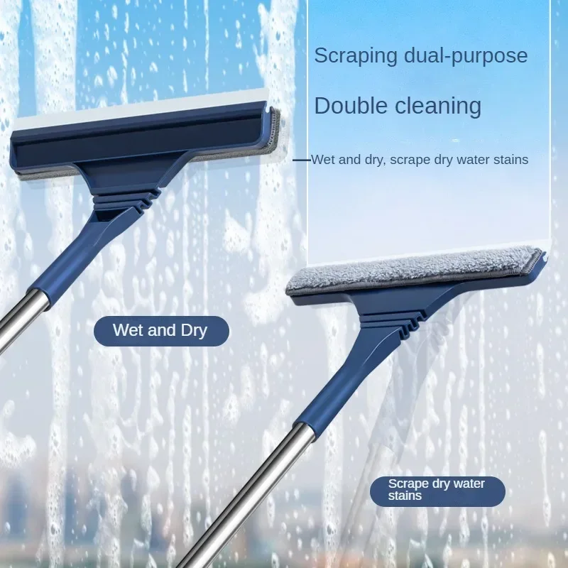 2 in 1 Window Mesh Screen Brush Window Cleaner Magic Broom Wiper Telescopic Long Handle Window Mop Squeegee Wiper Cleaning Tool