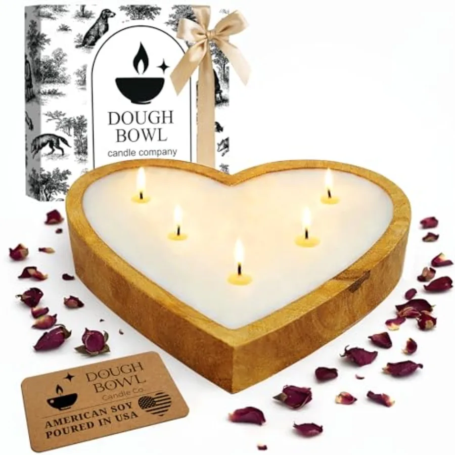 

Dough Bowl Candle Co. Candle - 10x10x2 Large Heart Shaped Scented Soy Candles for Women Valentines Day Decor Gifts for Home 5 W