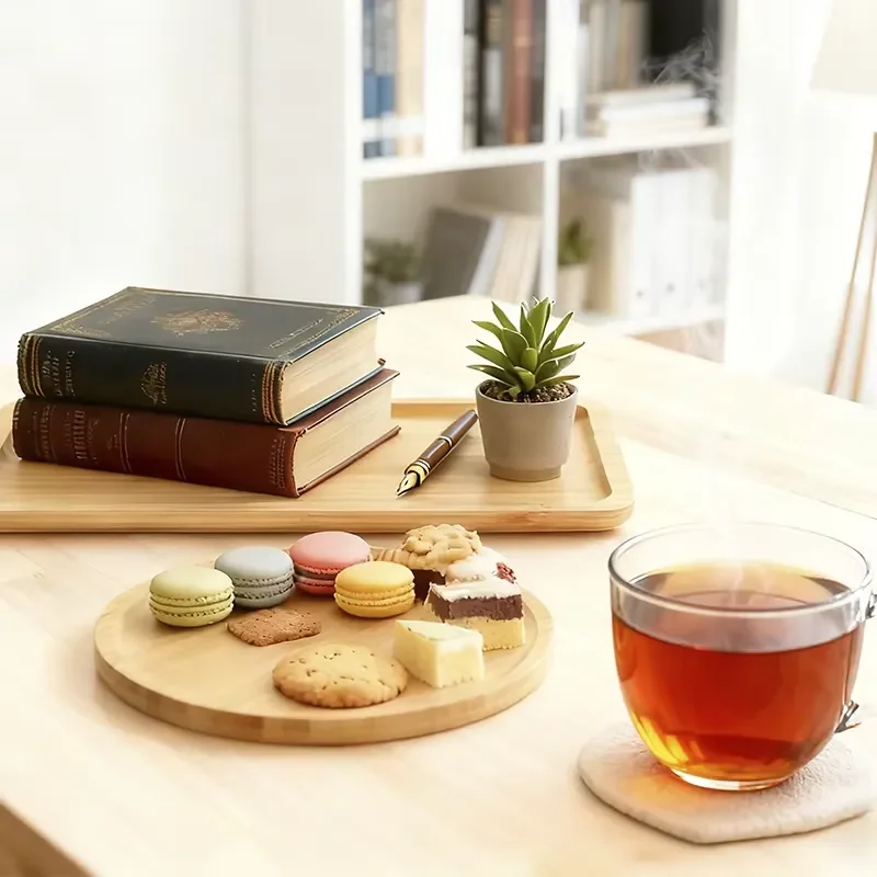 High quality best-selling environmentally friendly rectangular natural color bamboo tray plate wooden tray set suitable for