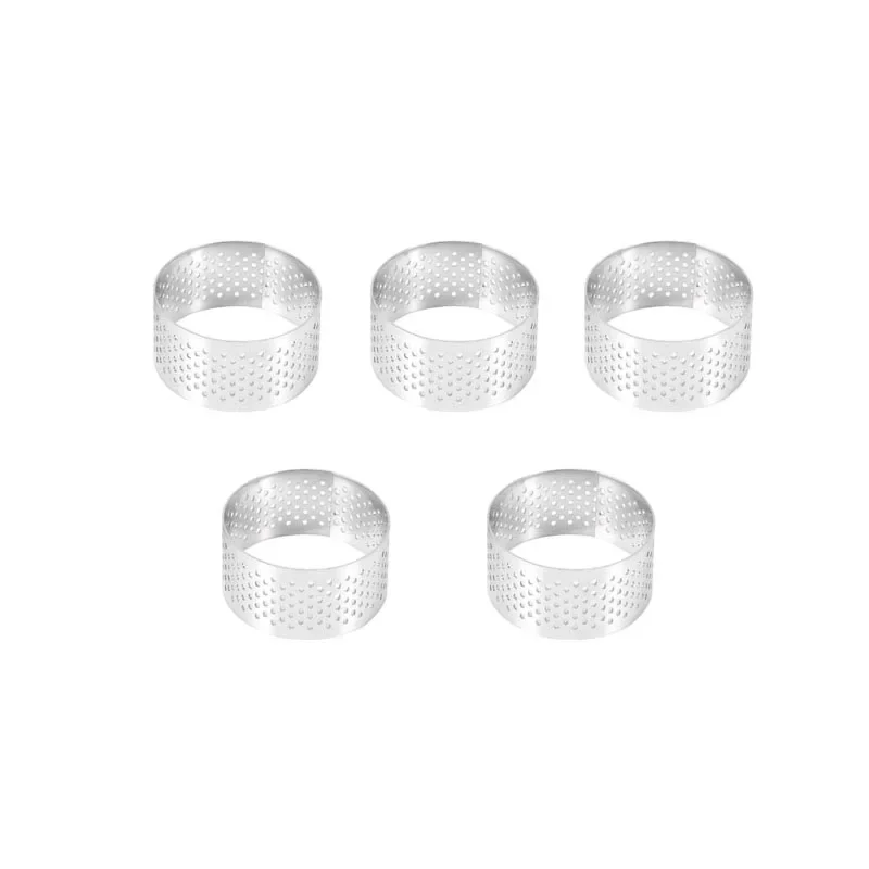 

4CM 304 Stainless Steel Tart Ring, Heat-Resistant Perforated Cake Mousse Ring Round Double Rolled Tart Metal Mold Perforated