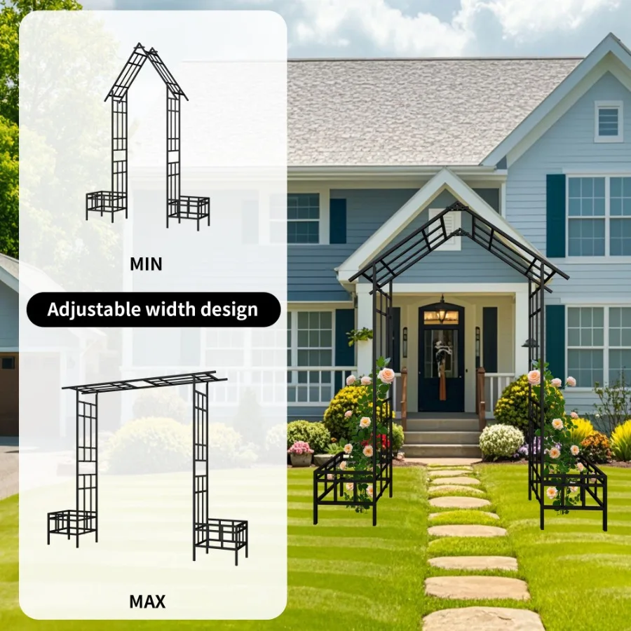 

Metal Garden Arch with Adjustable Width W68.11''W94.29'' Climbing Plants Support Rose Arch Outdoor Black