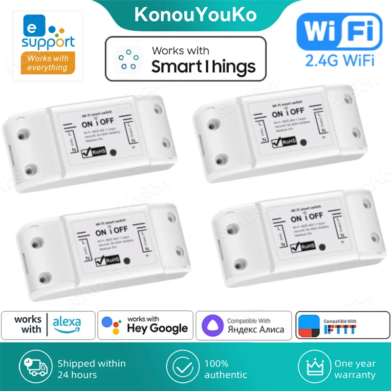 10A DIY Breaker WiFi Smart Light Switch Basic R2 Relay Module Smart Home eWeLink App For Salute SmartThings Alice Alexa Google