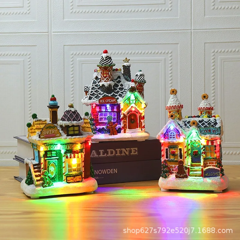 For Christmas decorations LED lights snow cookies house glowing hut Christmas ornaments