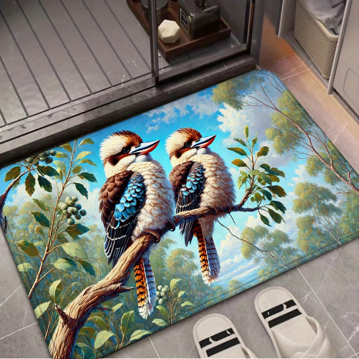 VIKAMAColorful Blue-Winged Kookaburra And Lush Greenery Design Entrance Carpet Welcome Floor Mat Home Decor Outdoor Floor Rugs