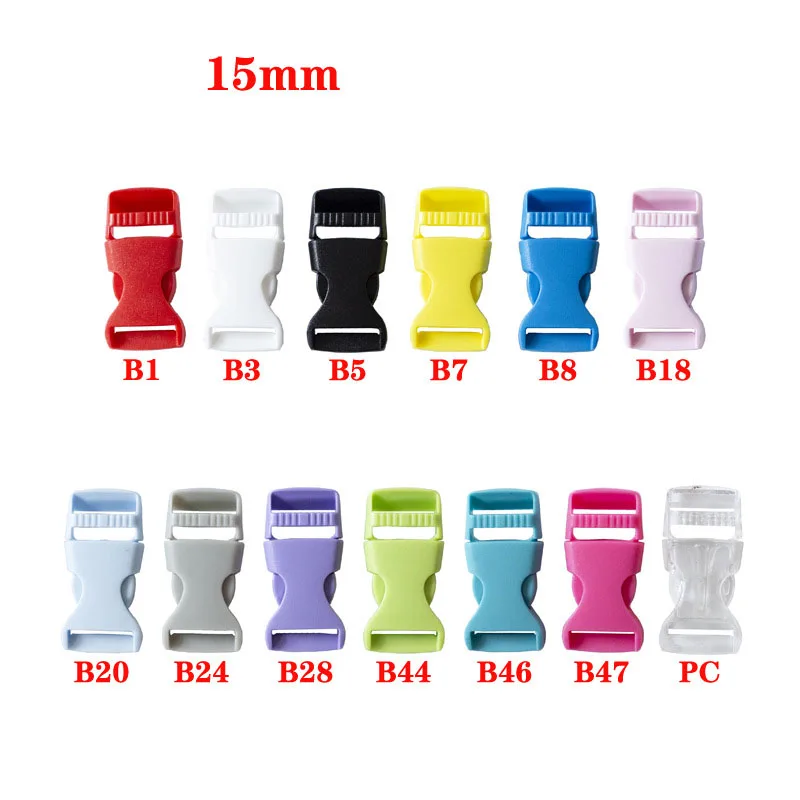 100Pcs 15mm Release Buckles For Paracord Bracelet Plastic Buckle Dog Collar DIY Craft Accessories 13 Colors