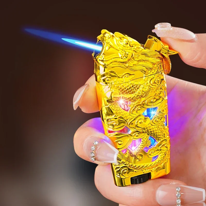 Three-dimensional Embossed Dragon Inflatable Lighter, Cool Lantern, Direct Blue Flame Windproof Lighter, Gift for Boyfriend