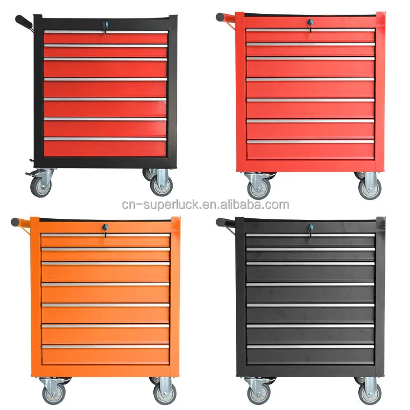 Organizer Ball Bearing Slides Industrial Style Tool Cart With Wheels Custom 7-Drawer Rolling Tool Chest Cabinet Steel Storage