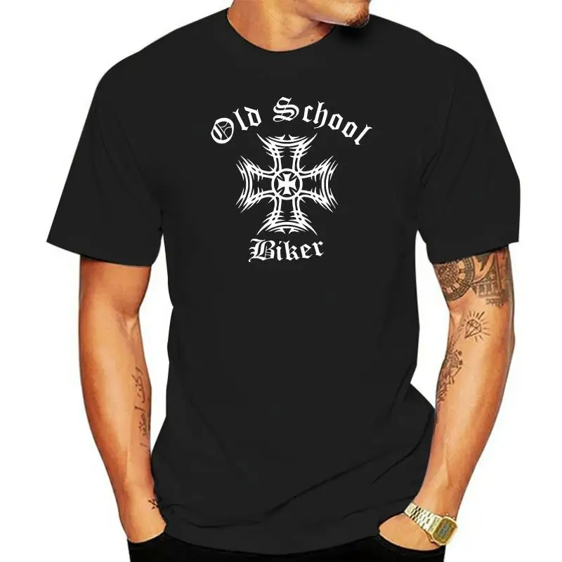 Schwarz T-Shirt Old School Biker Eisen Kreuz Kreuz dk109 Hemd Baumwolle Höhe Qualität Mann T-Shirt