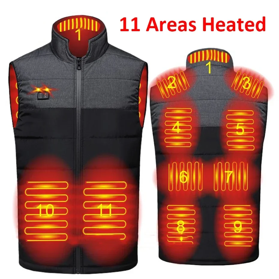 Winter USB Heating Vest Jacket Men Infrared 11 Heating Areas Vest Jacket Winter Electric Heated Vests Plus Size 5XL