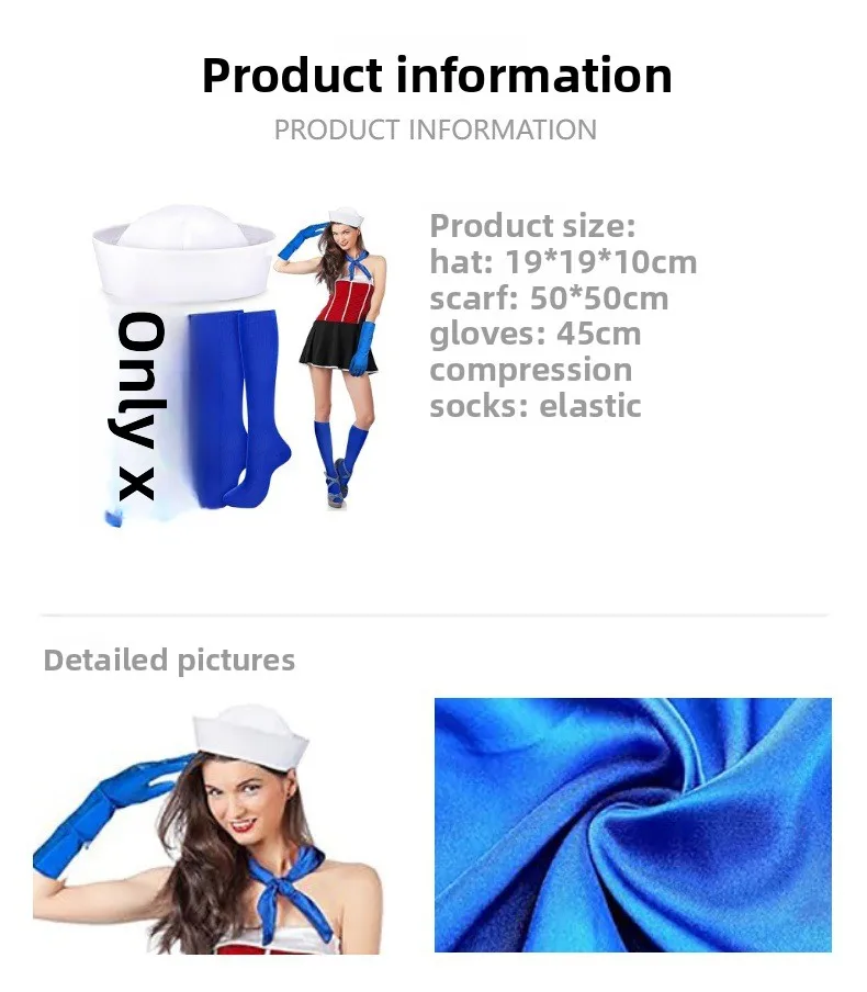 Women Navy Sailor Captain Cosplay Set Including Hat Scarf Compression Socks For Halloween Party Costume Dress Up