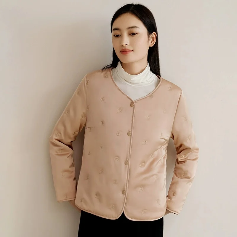 Birdtree Filling 100%  Silk Warmth Jacket,Women's O-neck Full Sleeve Commuting Cardigan,2025 Winter New Coat T5O102JF