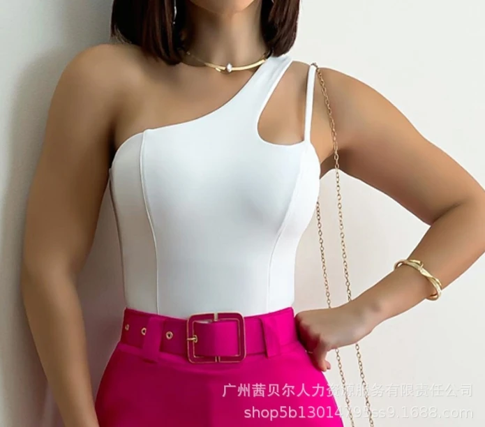 Skirt Set for Women's 2024 Spring Summer Fashion White One Shoulder U-Shaped Collar Slim Fit Top+2 Piece Skirt Pants Set