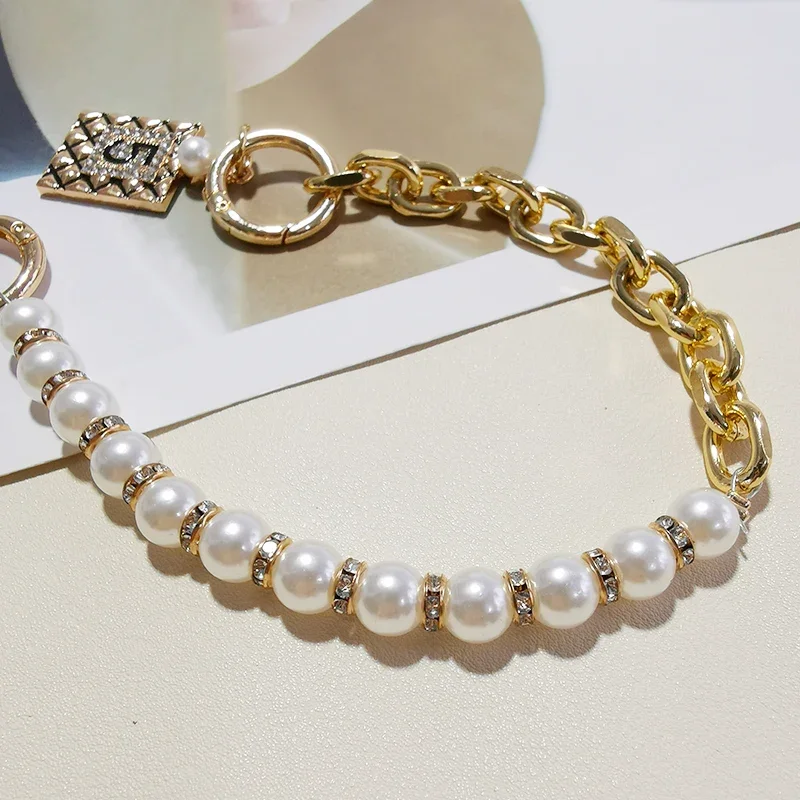 Mobile Phone Lanyards Short Wrist Beaded Small Fragrance 5 Pearl Chain Camellia Hand Chain Keychain Pendant Phone Wrist Strap