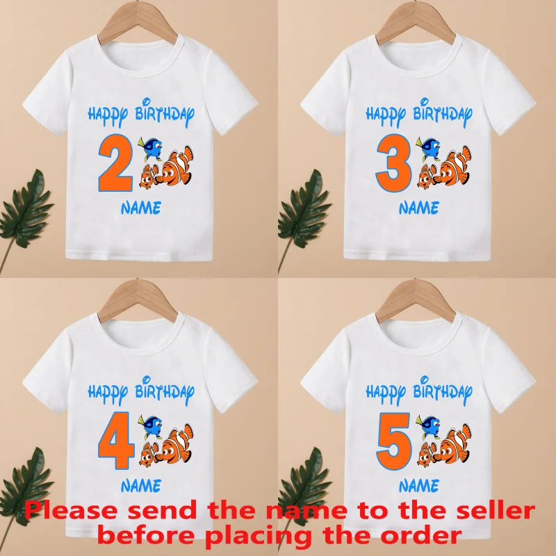 Finding Nemo Dory Fish Print Kids Clothes 1 2 3 4 5 6 7 8 9 Years Birthday Custom Name Boys Girls T shirt Baby Children T-Shirt
