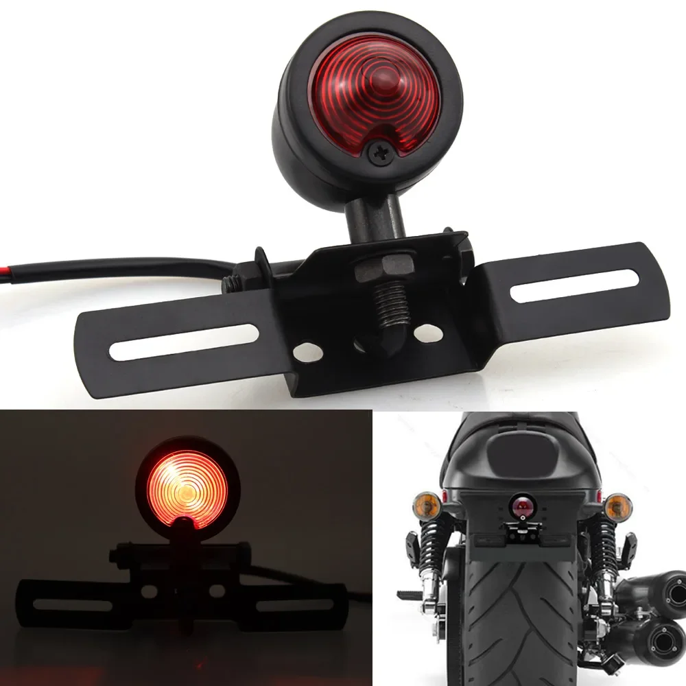 Universal Motorcycle Rear License Plate Tail Frame Holder Bracket with LED Light Accessories For Harley Yamaha Cafe Racer Honda